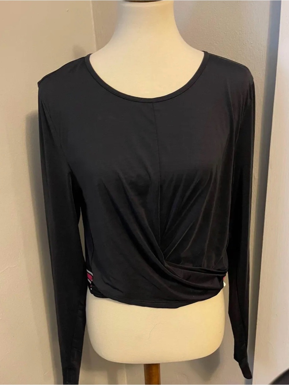 Fabletics Long-Sleeve Black Twist-Front Women's Top